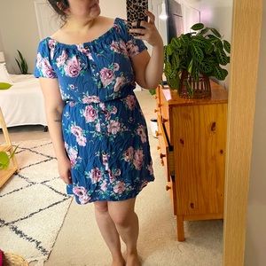 Blue Floral Off The Shoulder Dress, size 1x